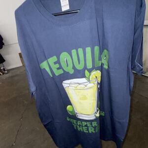 Rippin Men's Blue Tequila Graphic Print Crew Neck Cotton T-Shirt Short Sleeve XL